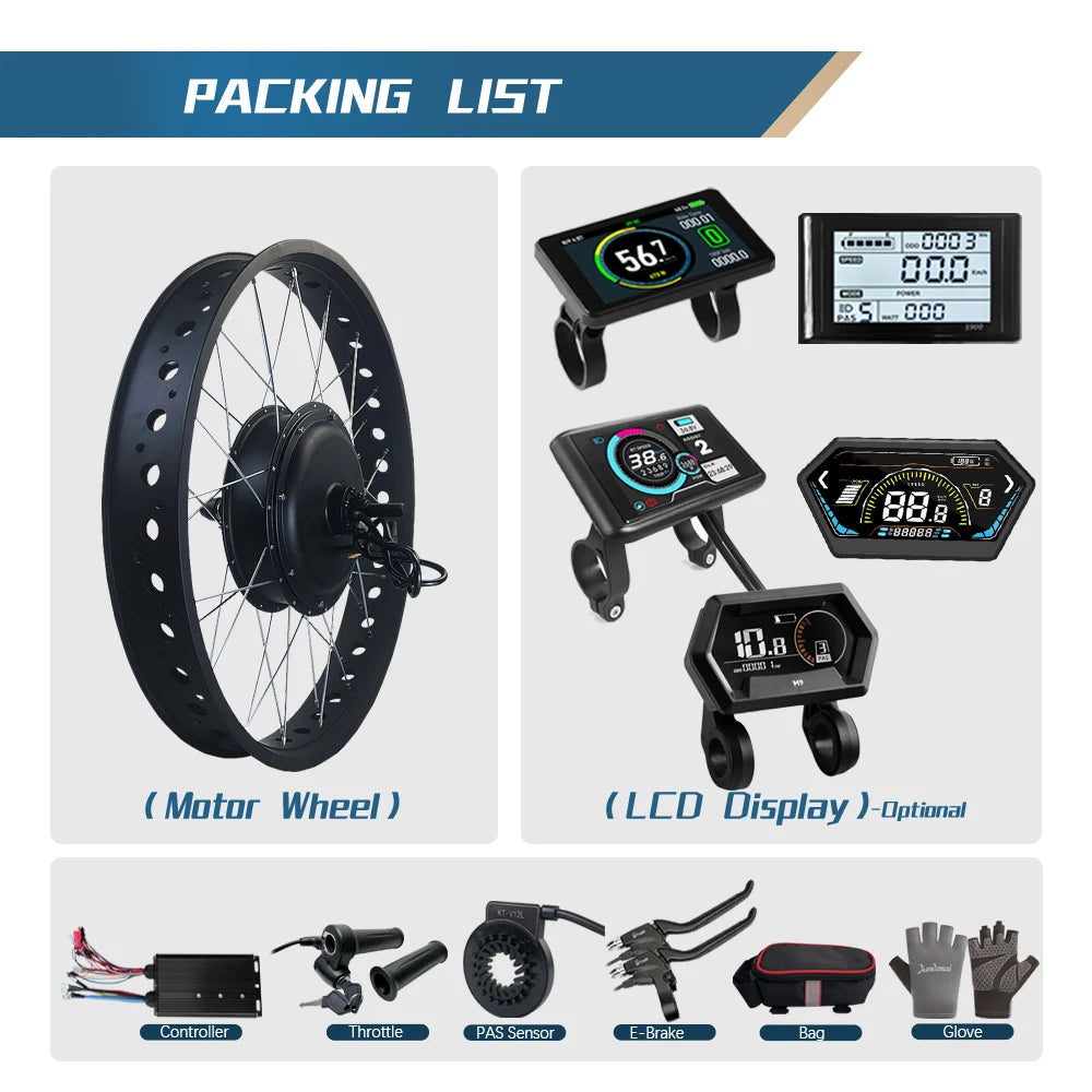 Ebike Fat Tire Conversion Kit 72V 3000W Rear Rotate Hub Motor Wheel 20/24/26 inch Dropout 170mm for Snow Electric Bicycle