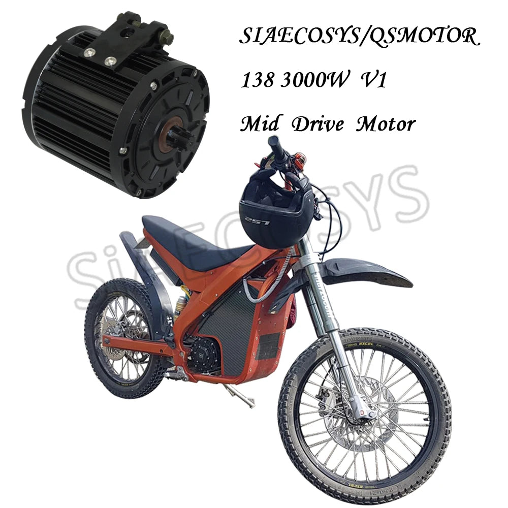QS138 3000W/6000W Peak 72V BLDC Mid Drive Motor for Electric Scooter 100KM/H with 428 Chain Sprocket V1 Dual Power Design