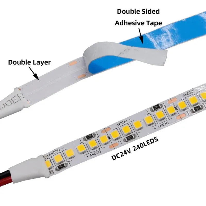 10Meters LED Strip Lights 2835 Flex Tape 12V 24V Rope 2400leds Cool White 6500K Nature White 4000K Warm White 3000K