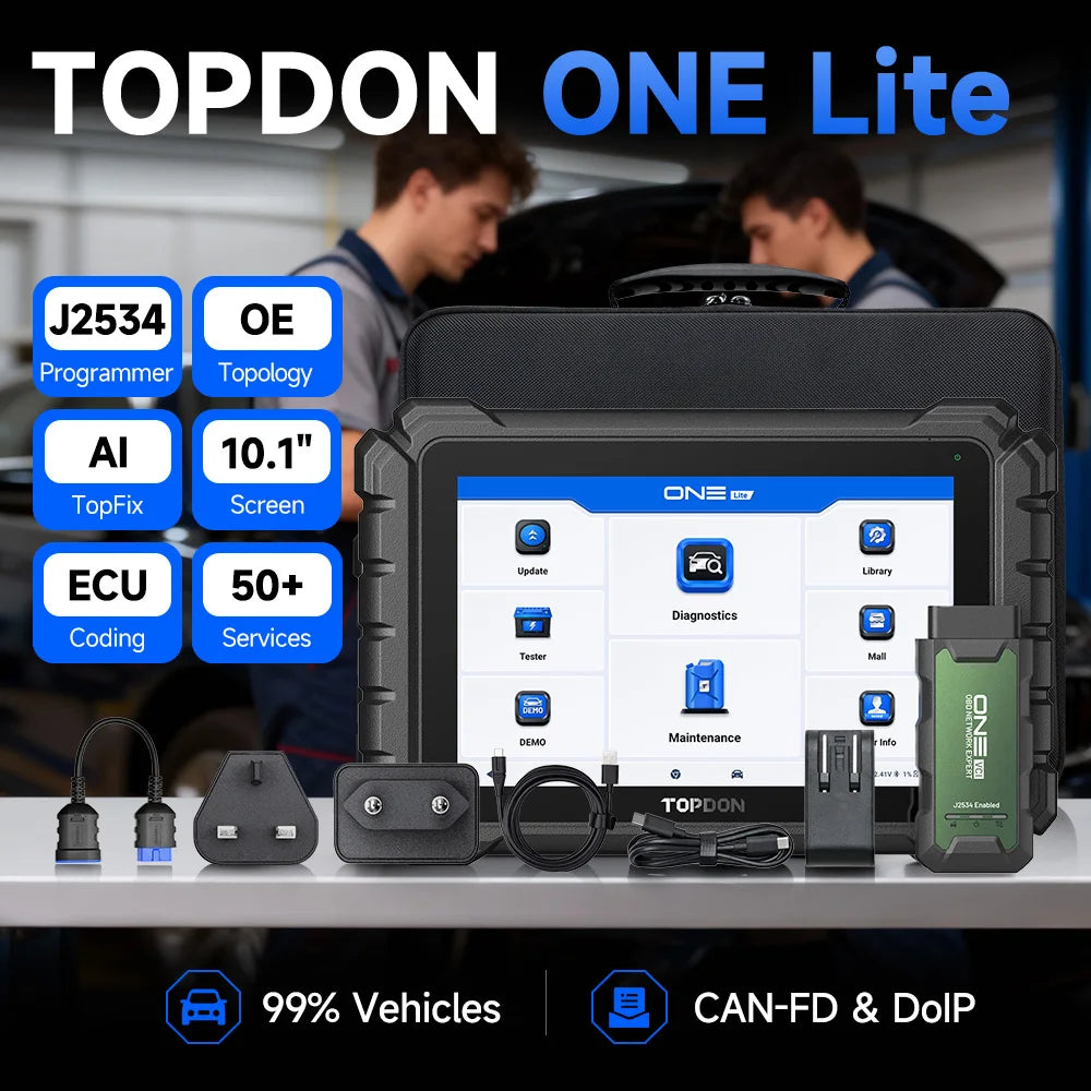 TOPDON One Lite 10.1inch OBD2 Car Scanner 10000mAh Battery Capacity Battery Tester OE All System Diagnostic Tool ECU Coding
