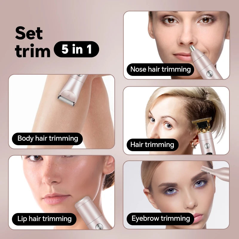 5-in-1 electric hair removal device, USB rechargeable, LED digital display