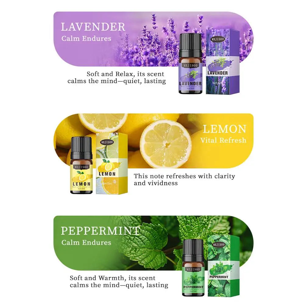 12 Flavors Essential Oils For Aroma Diffuser AirHumidifier Home Water-soluble Lavender Eucalyptus Lemon Bergamot 5ml
