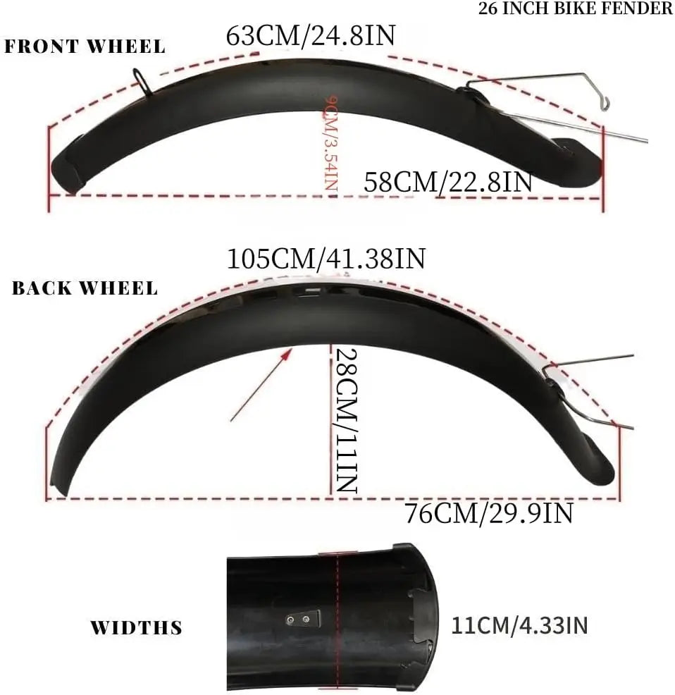 Fat Tire Mountain Bike Mudguard Snow Bicycle Full Coverage Front and Rear Fender Set for Fat Tire Bike E-Bike (20/26x4.0 INCH)
