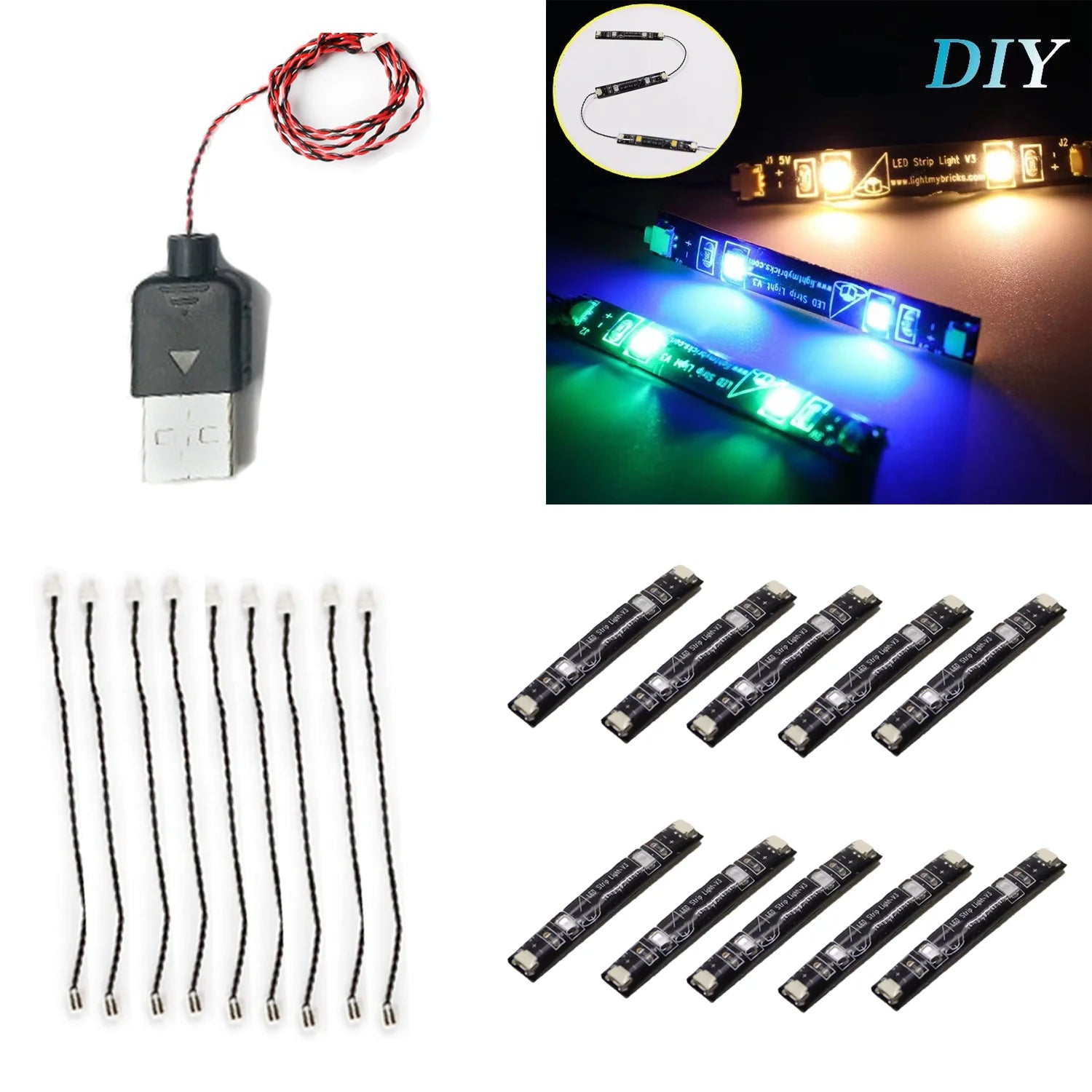 LYBMTWF 10 pieces of LED flexible light strips,,powered by Usb,DIY lighting accessories, Light up your blocks