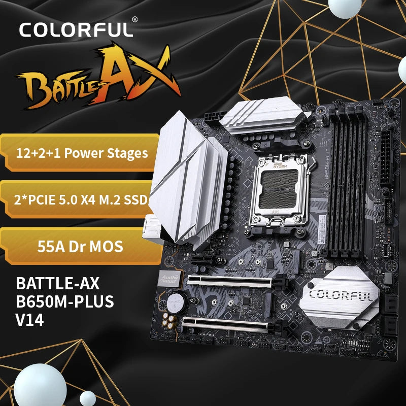 colorful brand amd b650 motherboard 4 dimms RTL8125BG 2.5Gbit lan BATTLE-AX B650M-PLUS V14 from brazil