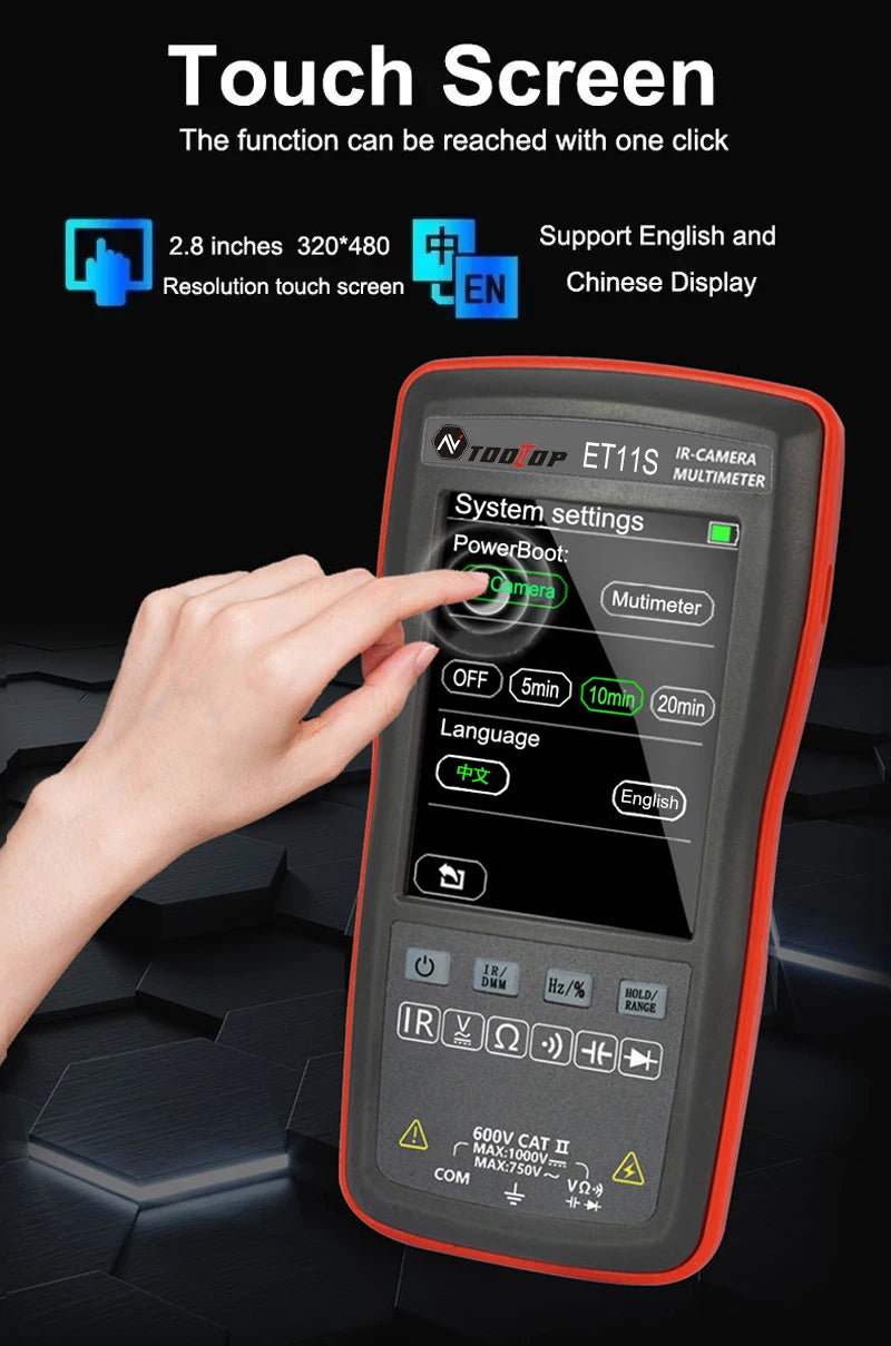 TOOLTOP ET11S 24x32 Thermal Imager 2.8 Inch Thermal Imaging Camera AC DC 4000 Counts Multimeter -40~300℃ Temperature Measurement