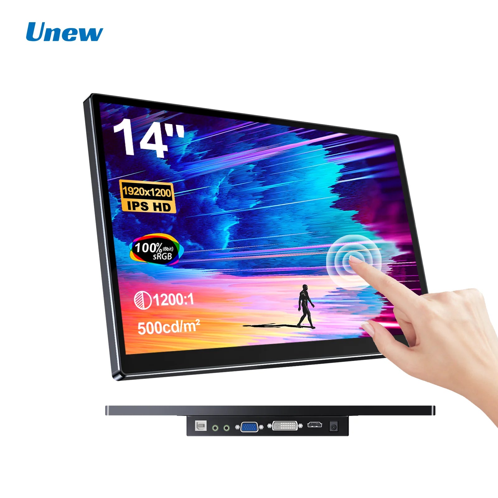 14 inch Portable Monitor Touch Screen with 1920X1200 IPS Office Computer Second Display for Laptop Phone CCTV DIY Car Syteam