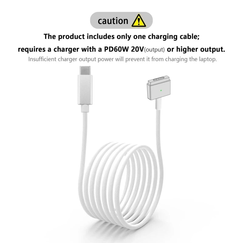 USB-C to MagSafe 2 T-tip Braided Charging Cable for MacBook Air/Pro, Fast Magnetic Charger Cord Compatible with 45W 60W 85W