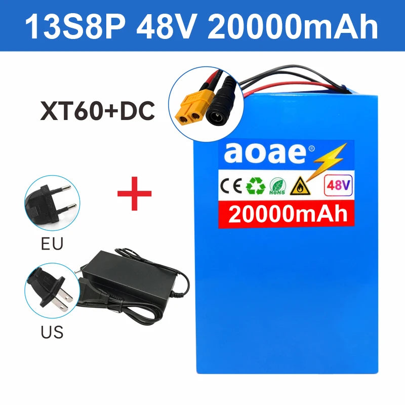 48V Battery Electric Scooter 13S8P 20Ah 18650 Grade-A Cells Battery Pack 2000W Built-in 50A BMS Long Range Safe & Durable