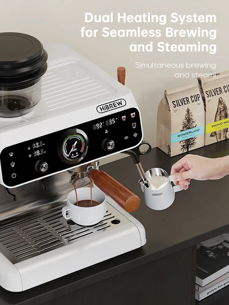 HiBREW Upgraded Dual Boiler Barista Pro Espresso Machine Built-in Grinder With 30 Size Settings for Cafe Hotel Restaurant H7B