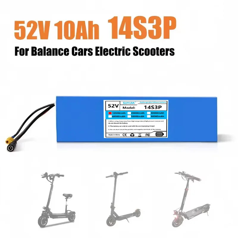 Electric Scooter Lithium Battery 14S3P 52V 10.5Ah 18650 Battery Built-in BMS for 0-1000W Electric Motorcycle Scooter Battery