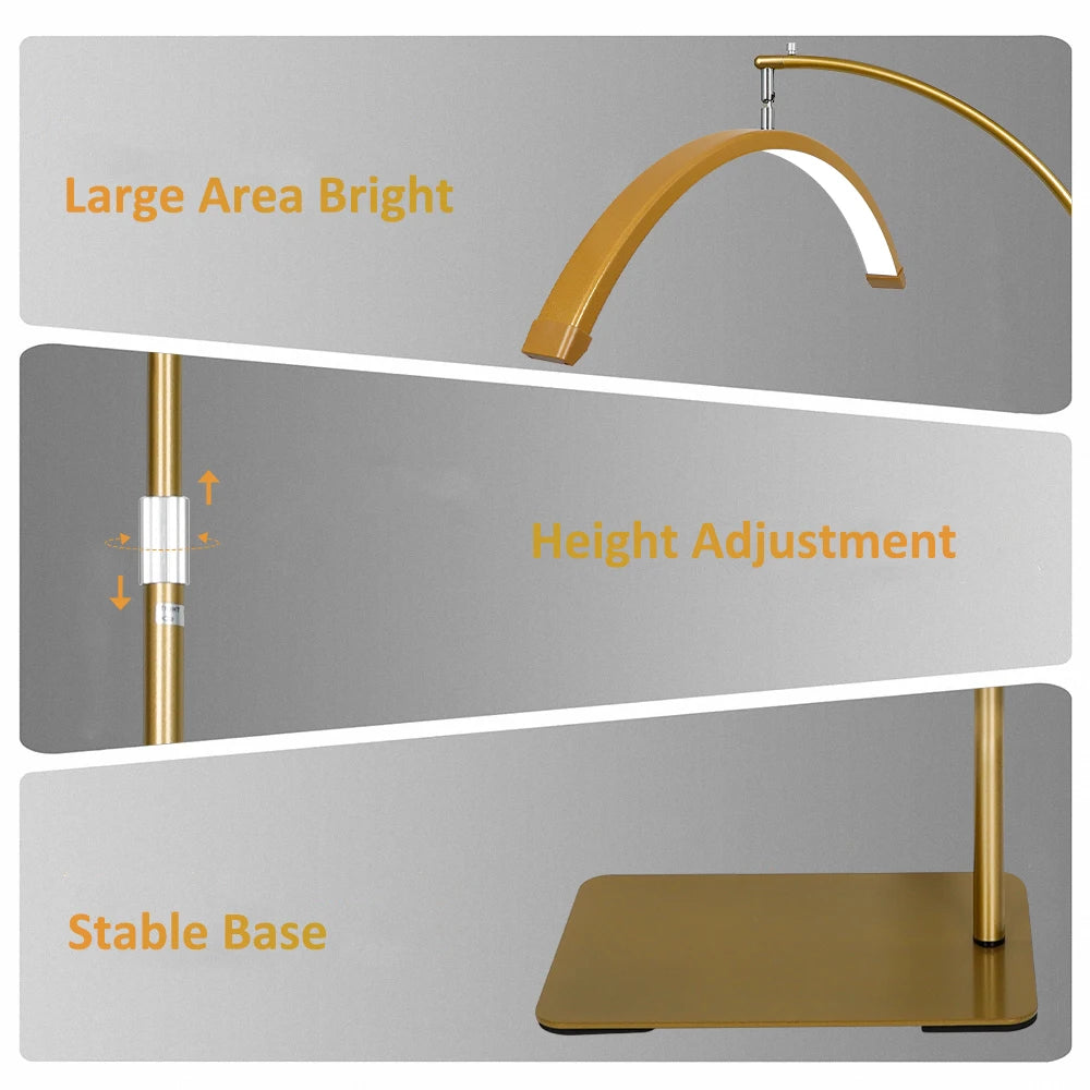 23INCH LED Half Moon Light Half Moon Adjustable Cold & Warm Lighting with Phone Holder for lash Facial Makeup Tattoo Skincare