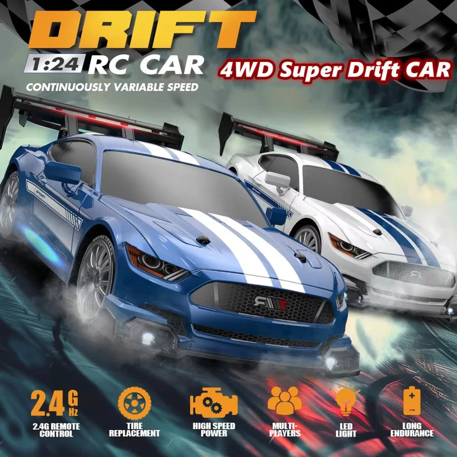 4WD Remote Control Car RC Drift 1:24 20KM/H High Speed Vehicle with LED Lights Racing Sport Toy for Adults Boys Girls Kids Gifts
