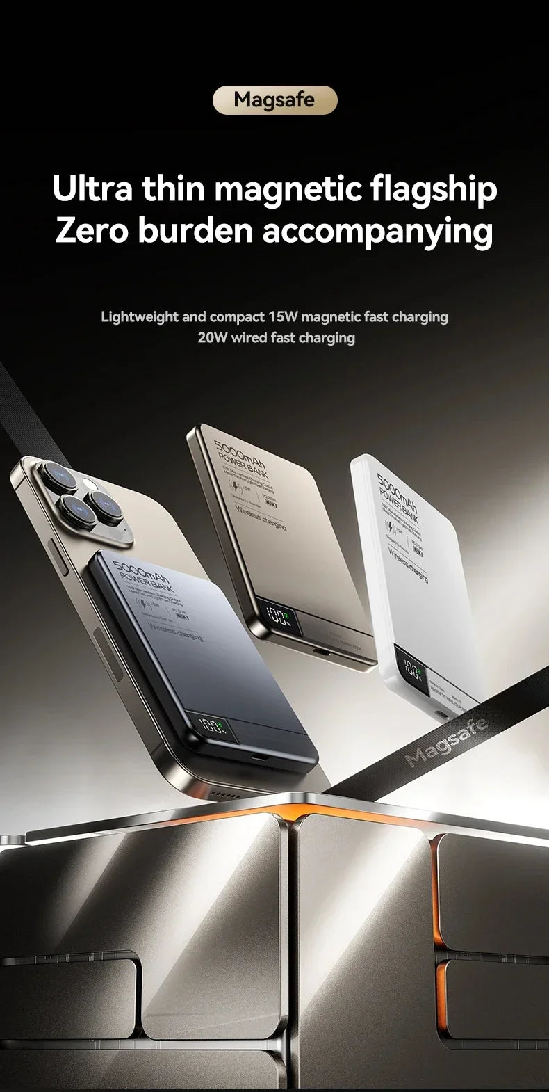 Ultra Wireless Magnetic Power Bank Travel Portable Fast Charging Capacity Digital External Battery For Magsafe IPhone CCC