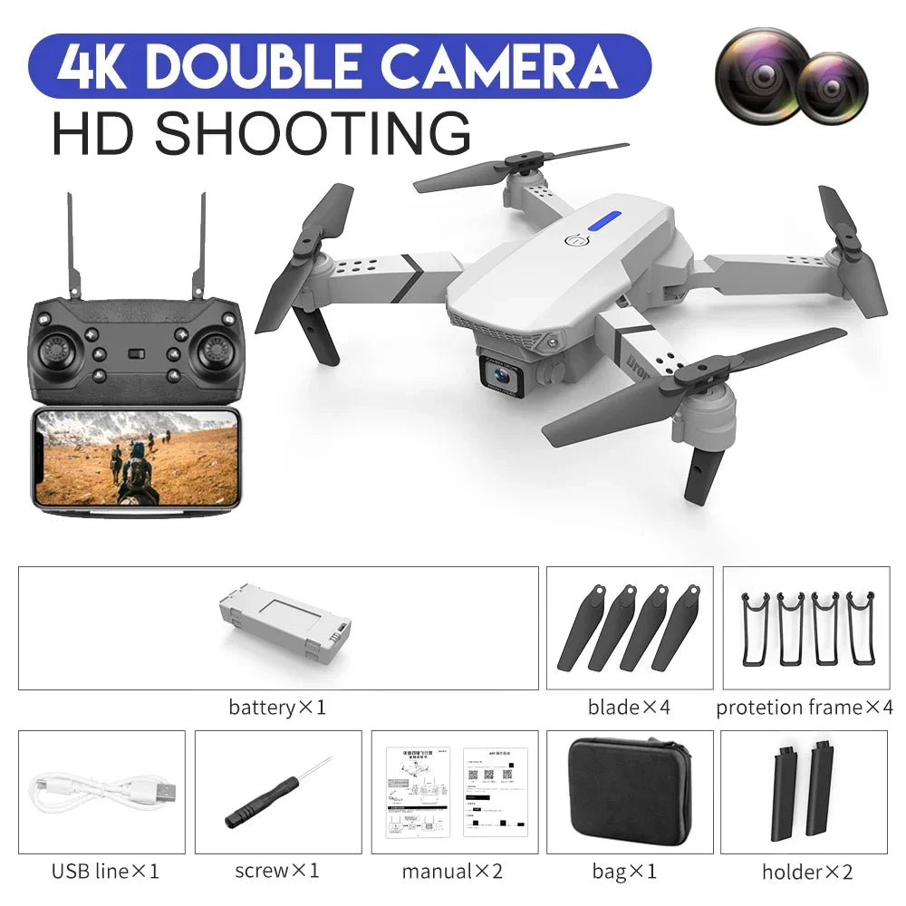 DWI D19 E88 Pro Drone 4K Professional HD RC Airplane Dual Camera Wide Angle Head Remote Quadcopter Toy Helicopter for Adults Kid