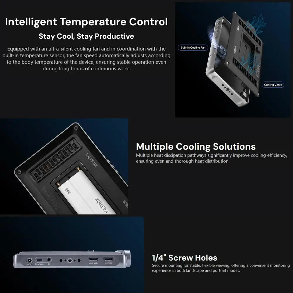 VILTROX DC-A1 2800nit Video Field Monitor, 7 Inch Touchscreen 60Hz 4K Camera External Monitor with Cooling Fans, 170° Wide Angle