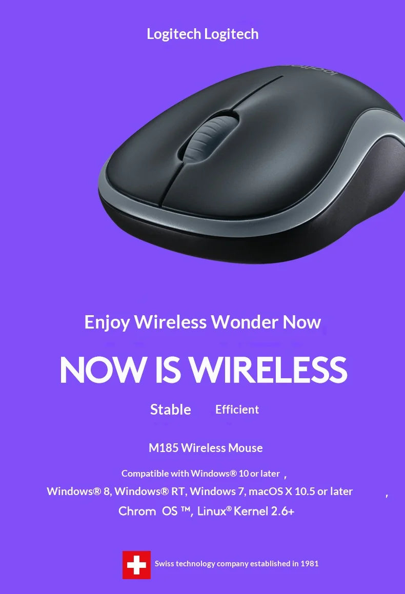 M185 Ambidextrous Wireless Mouse Small & Medium Hands Left-Hand Suitable for Office Use