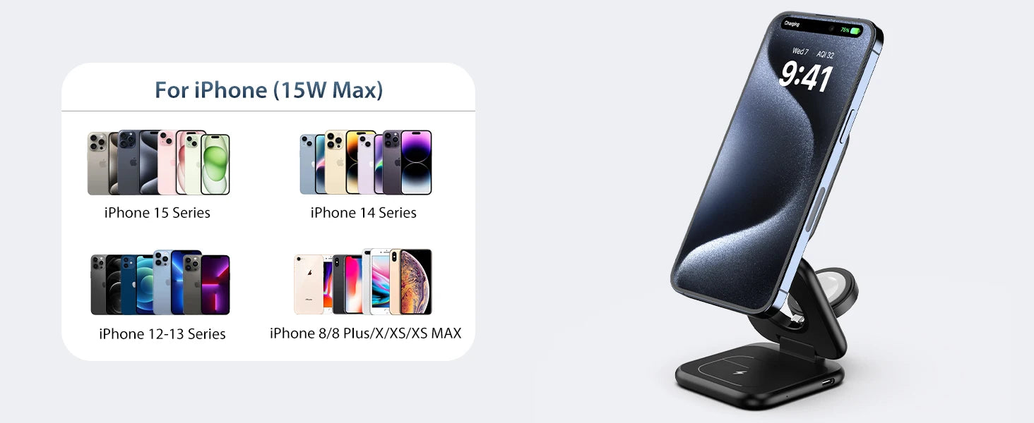 KUXIU X55 Magsafe Wireless Charging Station for iPhone 17 16 15 14 13 12 Pro/Max,5W for iWatch, AirPods,Foldable Phone Hold