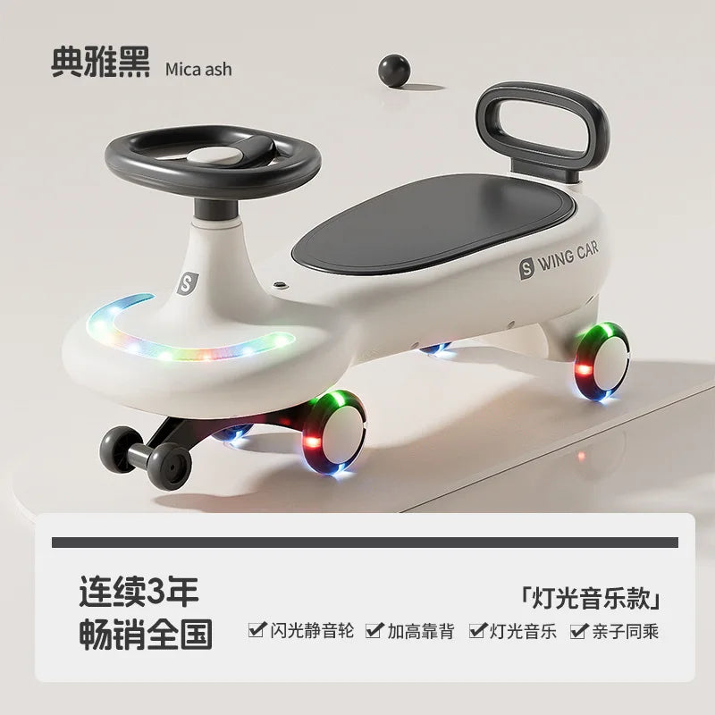S Kids Swing Car Anti Rollover Parent Child Ride On Toy Car With Mute Flashing Wheels Music Light For Toddlers 1 To 12 Years Old