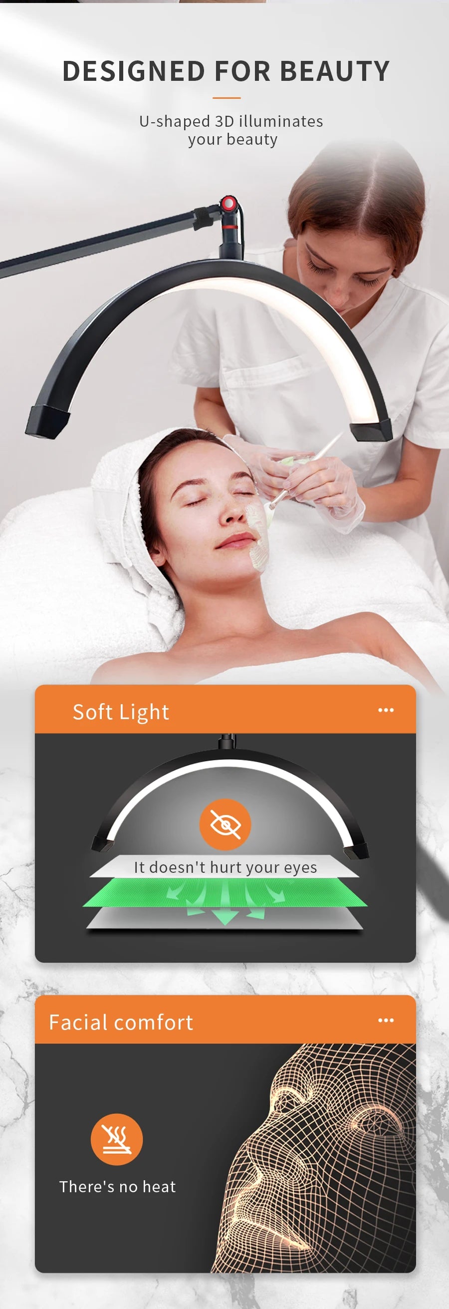 16 INCH LED Half Moon Lash Light Temperature 20W 3000K-6000K LED Ring Lamp for Beauty Facials Skincare Tattoo Eyebrows Filming