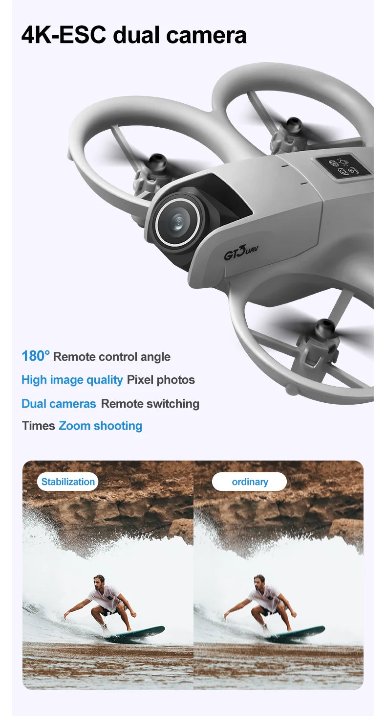 NEW Drone GT3 8K 4K Professional HD 180° ESC Dual Cameras Mini WIFI Dron Obstacle Avoidance FPV Foldable RC Quadcopter Toys UAV