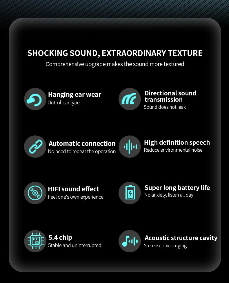 Bluetooth 5.4 Wireless Headphones Gaming Earphone Noise Canceling Ultra Long Battery Life Headset Open-Ear Stereo Sports Earbuds