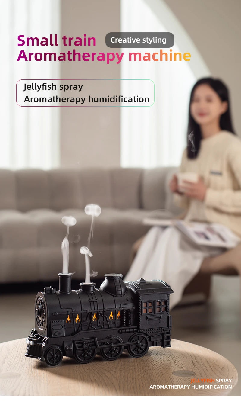 Essential Oil Diffuser Train Humidifier 300ml Two Mist Modes Aromatherapy Diffuser Two-color Lighting Humidification for Home