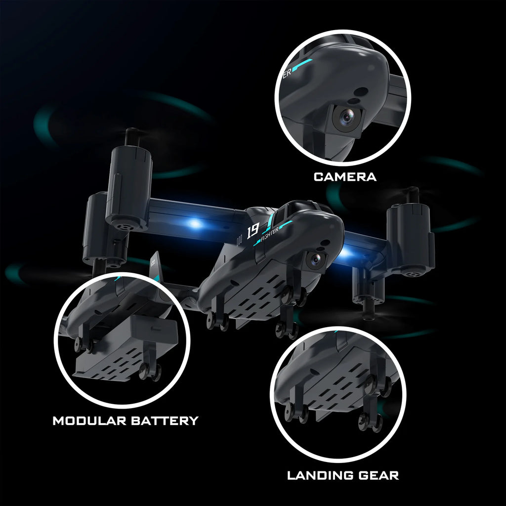 Remote Control Helicopter Drone 480P Camera Fighter UAV Land Air Mode Aircraft Brushless RC Drones for Children Kids Plane Toys