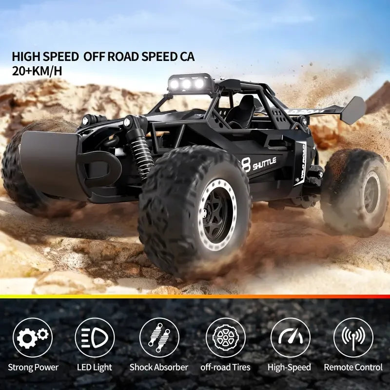 1:16 Scale Remote Control Monster Truck High Speeds 20KMH Off-Road RC Car with LED Lights for Adults Kids Durable Gift Ready for