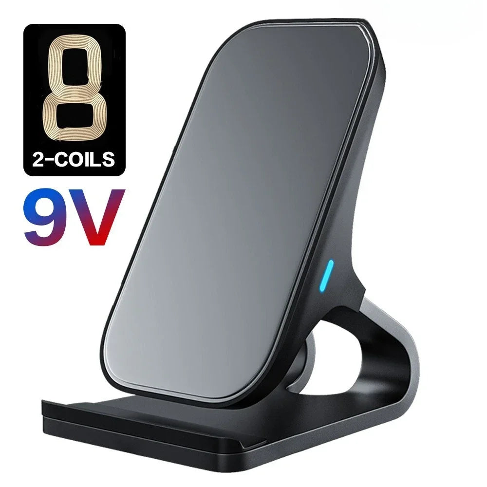 Wireless Charger Mount 10W 7.5W 5W Qi Fast Charging Pad 2 Coils Case Friendly Anti Slip Rubber Type C Input