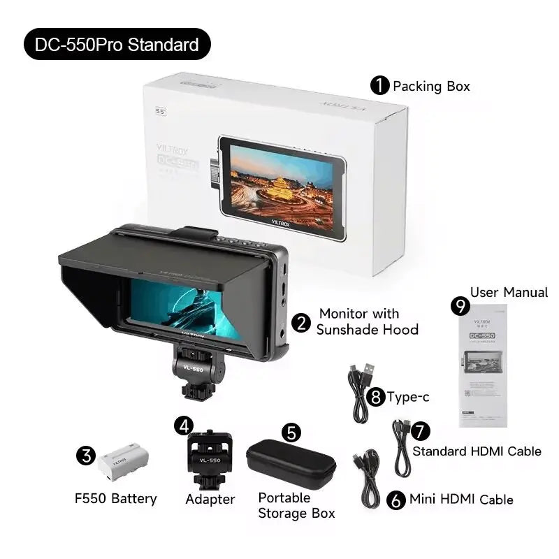 VILTROX DC 550 5.5 Inch 1920x1080 4K  Touch Screen HDMI Profissional Camera Studio Monitor 3D LUT Director Monitor