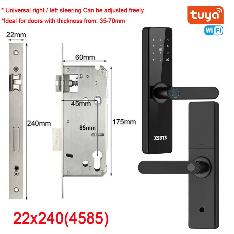 Electronic Smart Door Lock With Biometric Fingerprint Smart Card Password Key Unlock USB Tuya APP Emergency Charge lock For home
