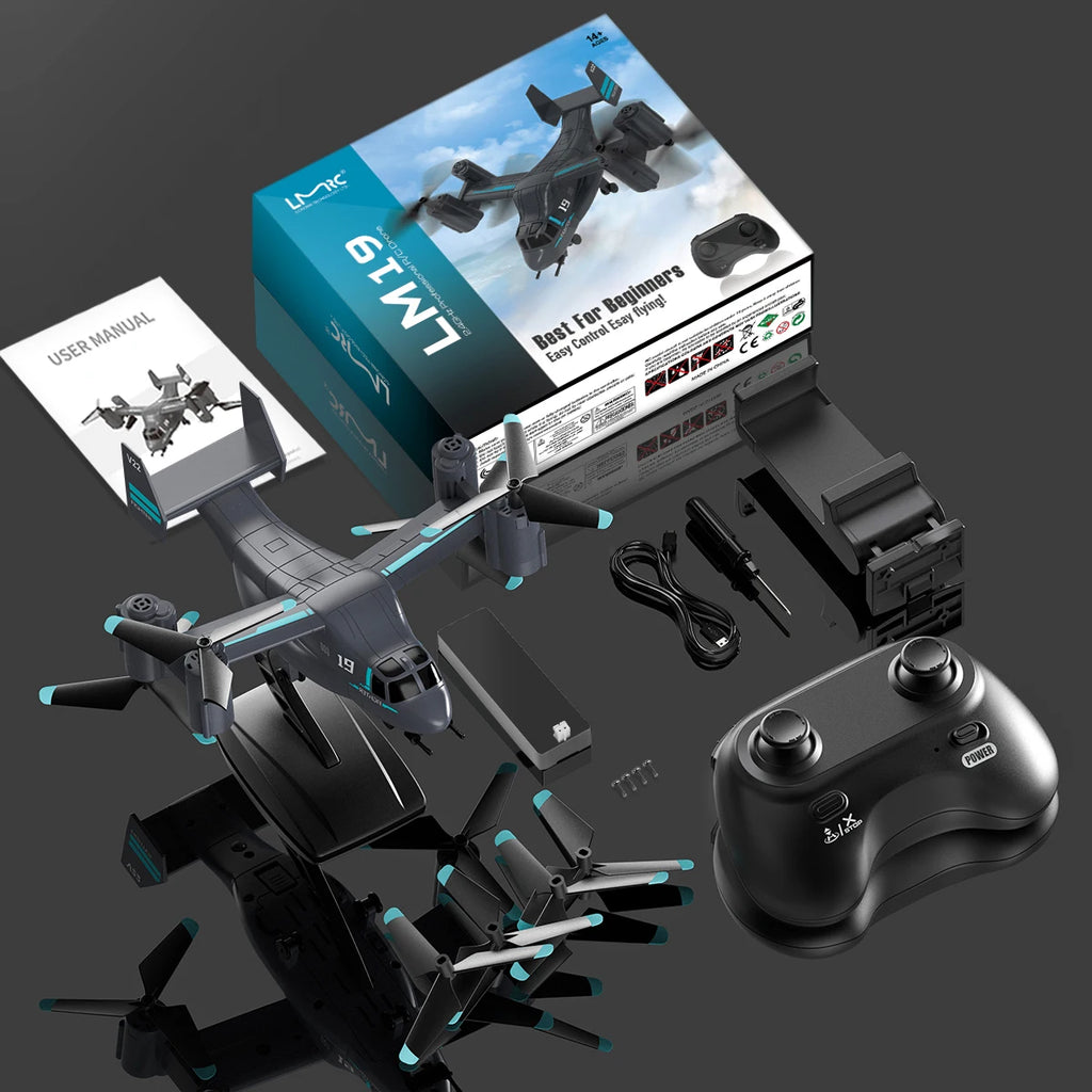 Remote Control Helicopter Drone 480P Camera Fighter UAV Land Air Mode Aircraft Brushless RC Drones for Children Kids Plane Toys