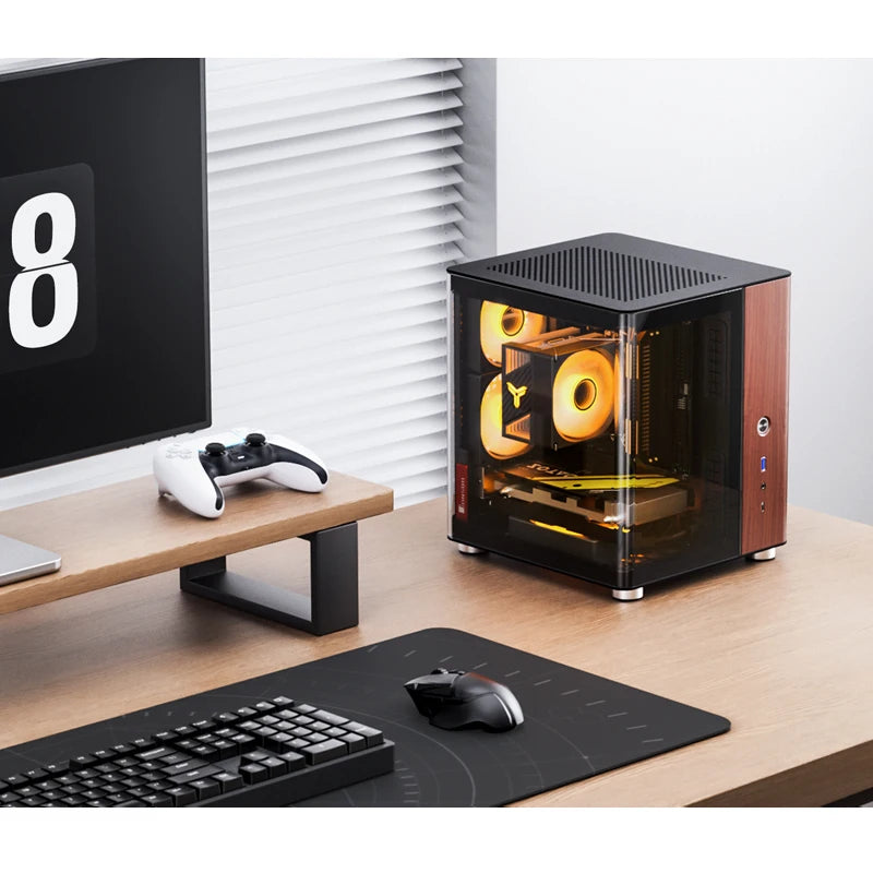 Jonsbo TK-0 ITX Sea View Room Case Separated Cabinet Dual-Curved Glass Aluminum Solid Walnut Wood Compact Desktop Chassis