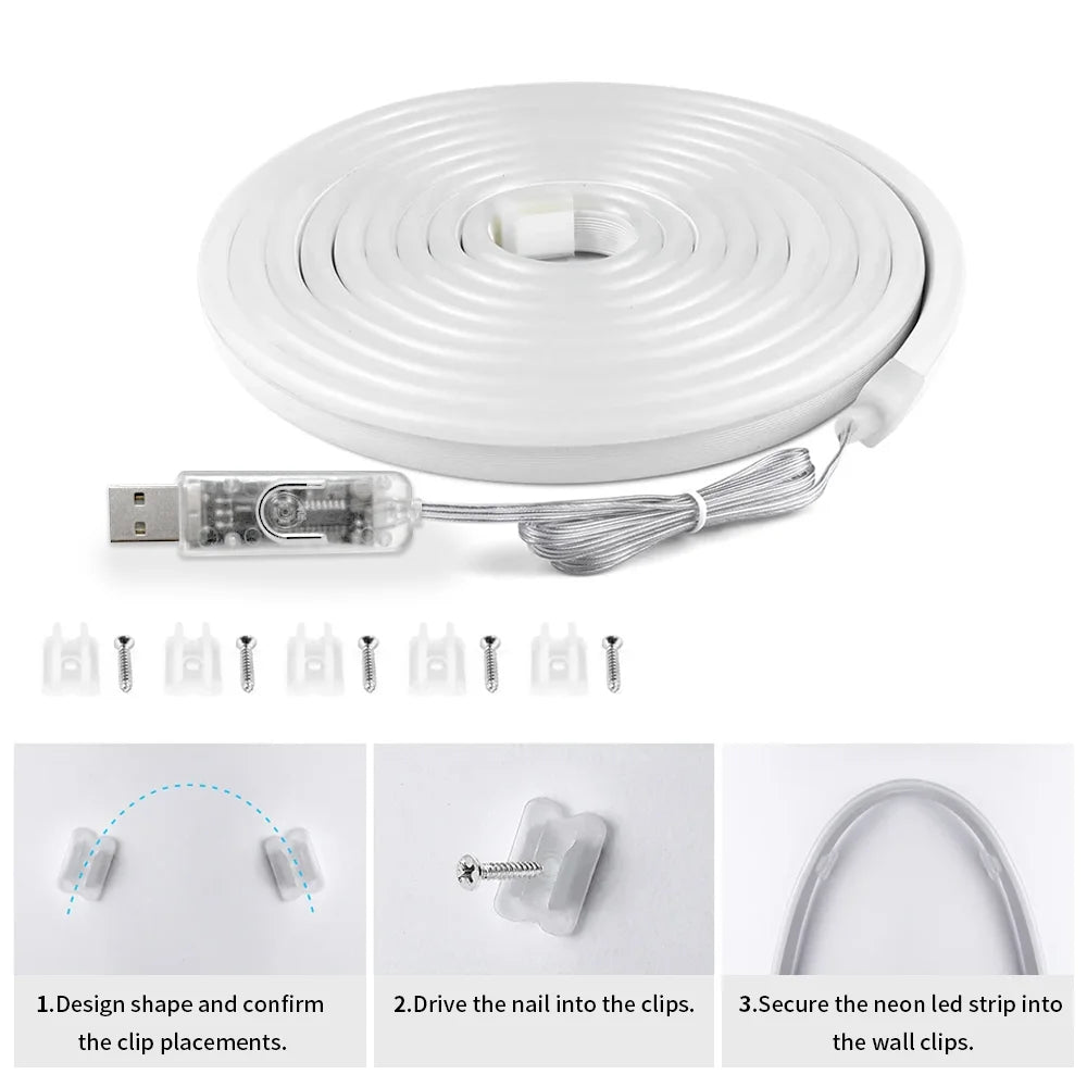 LED Neon Light Strip RGBIC USB with Bluetooth APP Control Music Sync Waterproof Flexible Suitable for Game Room Party Decoration