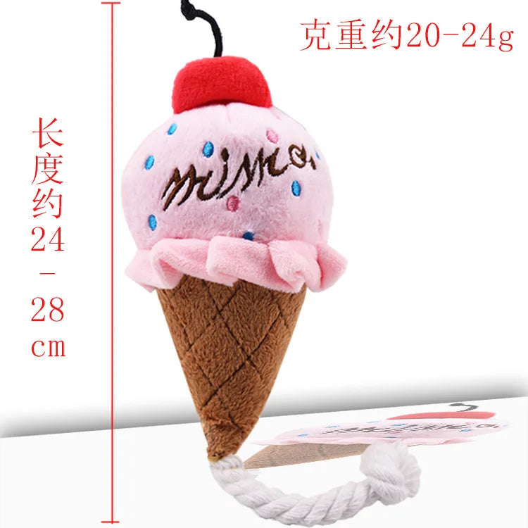 Pet Toys Fruit Animals Ice Cream Sound Toy Cartoon Dog Toys Stuffed Squeaking Pet Cute Plush Puzzle for Dog Cat Chew Squeaky Toy