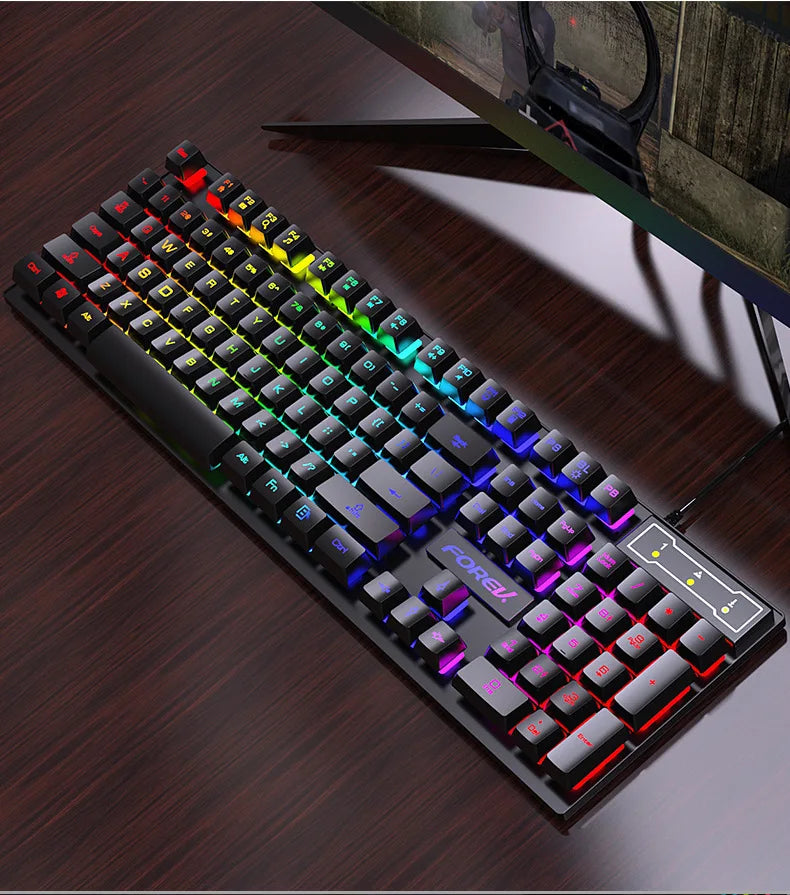 104 Keys Mechanical feel Keyboard Wired Gaming Keyboard for Laptop Desktop Ergonomics RGB Backlit LED Keycaps PC Accessories