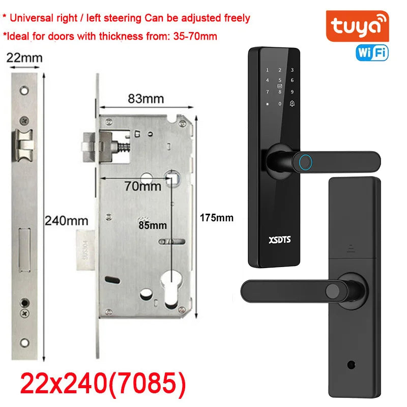 Electronic Smart Door Lock With Biometric Fingerprint Smart Card Password Key Unlock USB Tuya APP Emergency Charge lock For home