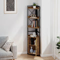 YITAHOME Rustic Brown 4-Tier Corner Bookshelf - Industrial Wood & Metal Storage Cabinet for Living Room/Office/Hallway