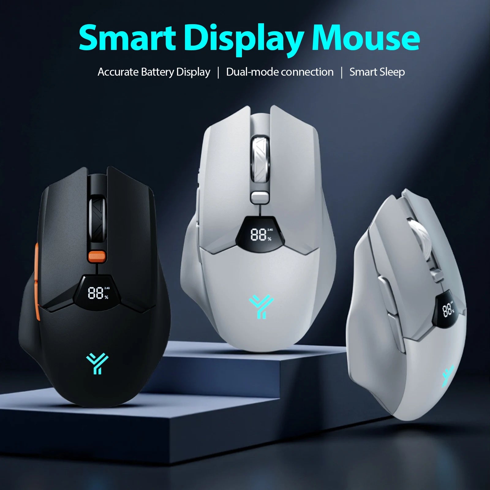 Wireless Mouse 2.4G & Bluetooth, 6-Level DPI (800 to 6400), 600mAh Battery, Ergonomic Design for PC/Laptop, Black & Grey White