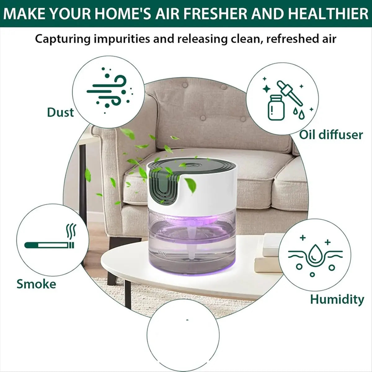 Water Air Purifiers for Home, Quiet Variable Speed Water Based Air Purifier with Night Light, for Home, Bedroom, EU Plug