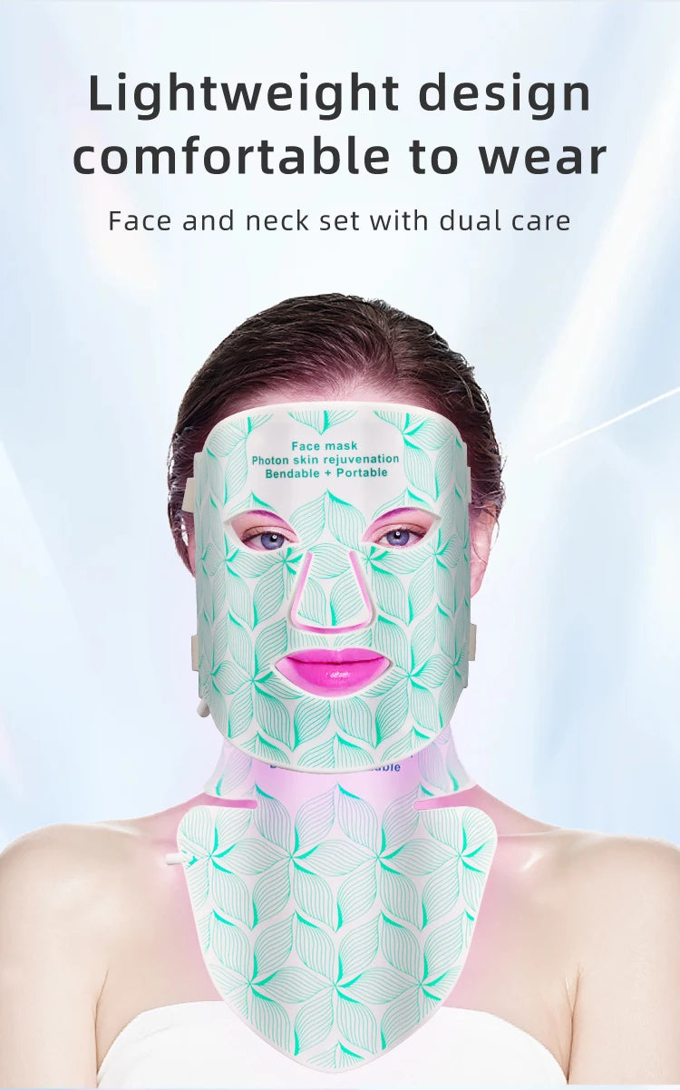 7 Colors + Infrared LED Face Mask and Neck Red Light Therapy Anti Aging Wrinkle Acne Pore Oil Control Skin Tighten Whiten