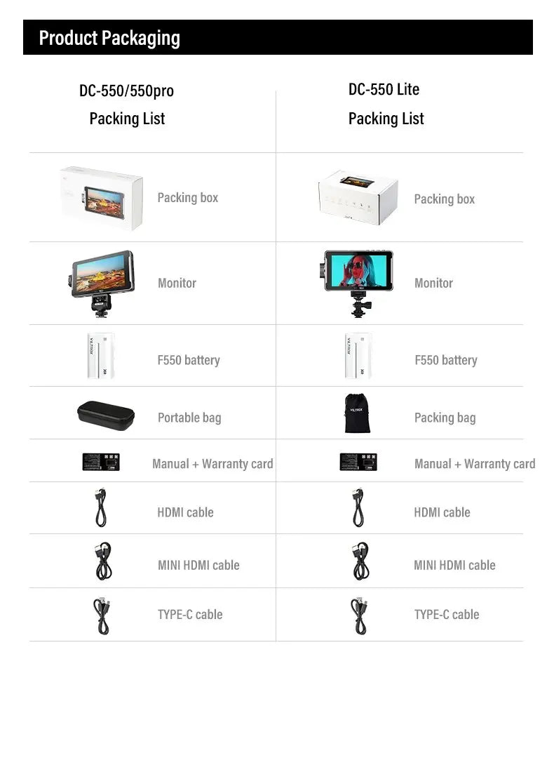 VILTROX DC-550 Pro Portable Monitor 5.5" 1920x1080 4K Profissional Monitors HDMI Touch Screen Field 3D LUT Director Monitor