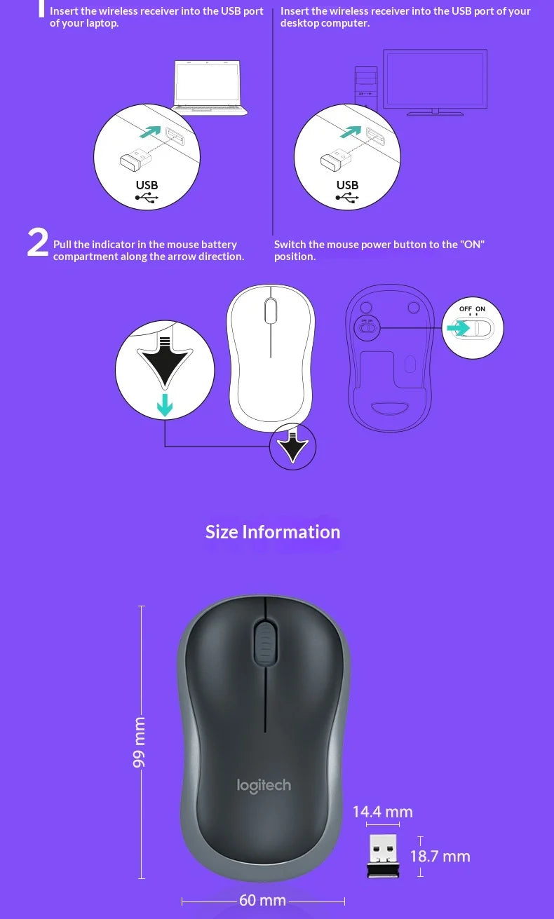 M185 Ambidextrous Wireless Mouse Small & Medium Hands Left-Hand Suitable for Office Use