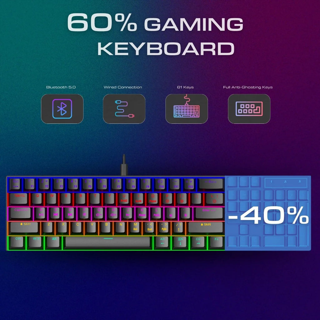 Wired Mechanical Keyboard Green Axis 68 Keys Hot-Swappable Side-Engraved Gradient E-Sports Gaming Keyboard