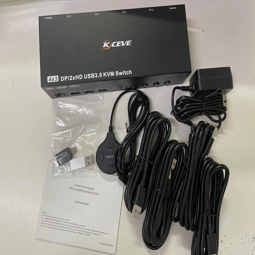 KVM Switch 3 Monitors 4 Computers 4K@60Hz 4K144Hz 8K260Hz,USB 3.0 HDMI Displayport KVM Switch Triple Monitor for Keyboard Mouse