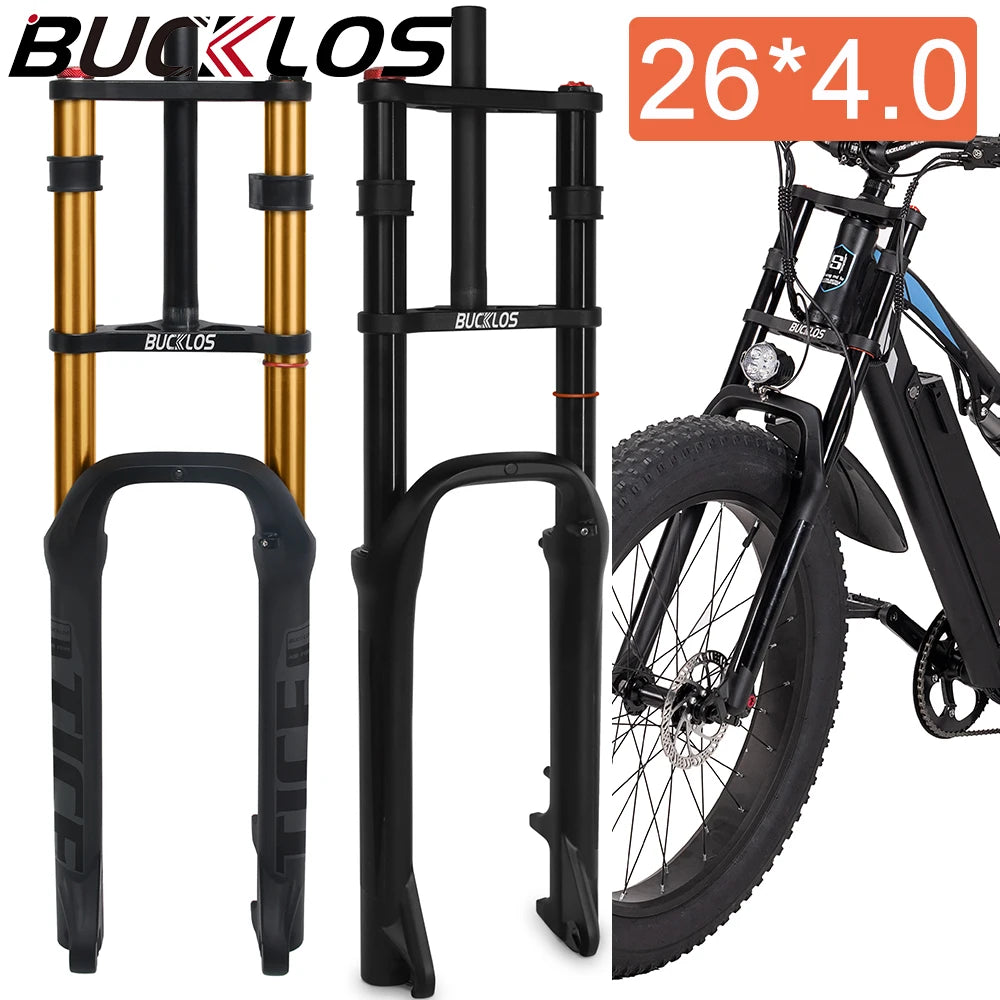 BUCKLOS 26*4.0 Snow Bike Fork Air Suspension Bicycle Fat Fork 4.0 Tire 9*135mm Mountain Bike Forks Beach E-Bike Forks