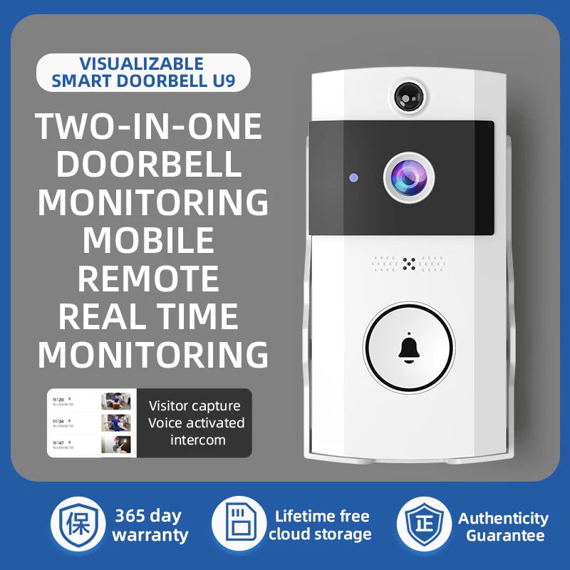 Smart Video Doorbell With Solar Charging, Wireless HD Camera, Waterproof Rain Cover, Two-Way Audio, Real-Time Mobile Monitoring