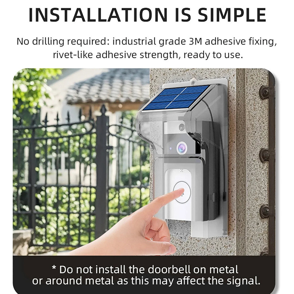 Wireless Doorbells with Solar Cover Camera High Definition Intelligent Video Door Bell Waterproof Smart Home Intercom Video Bell