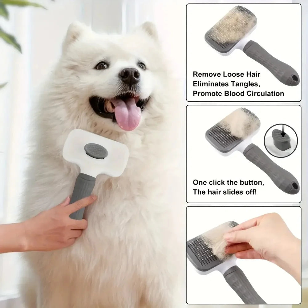 Easy Clean Pet Grooming Brush with Self-Cleaning Button, Gentle Shedding Tool for Cats Dogs Loose Hair, 4 Seasons Use
